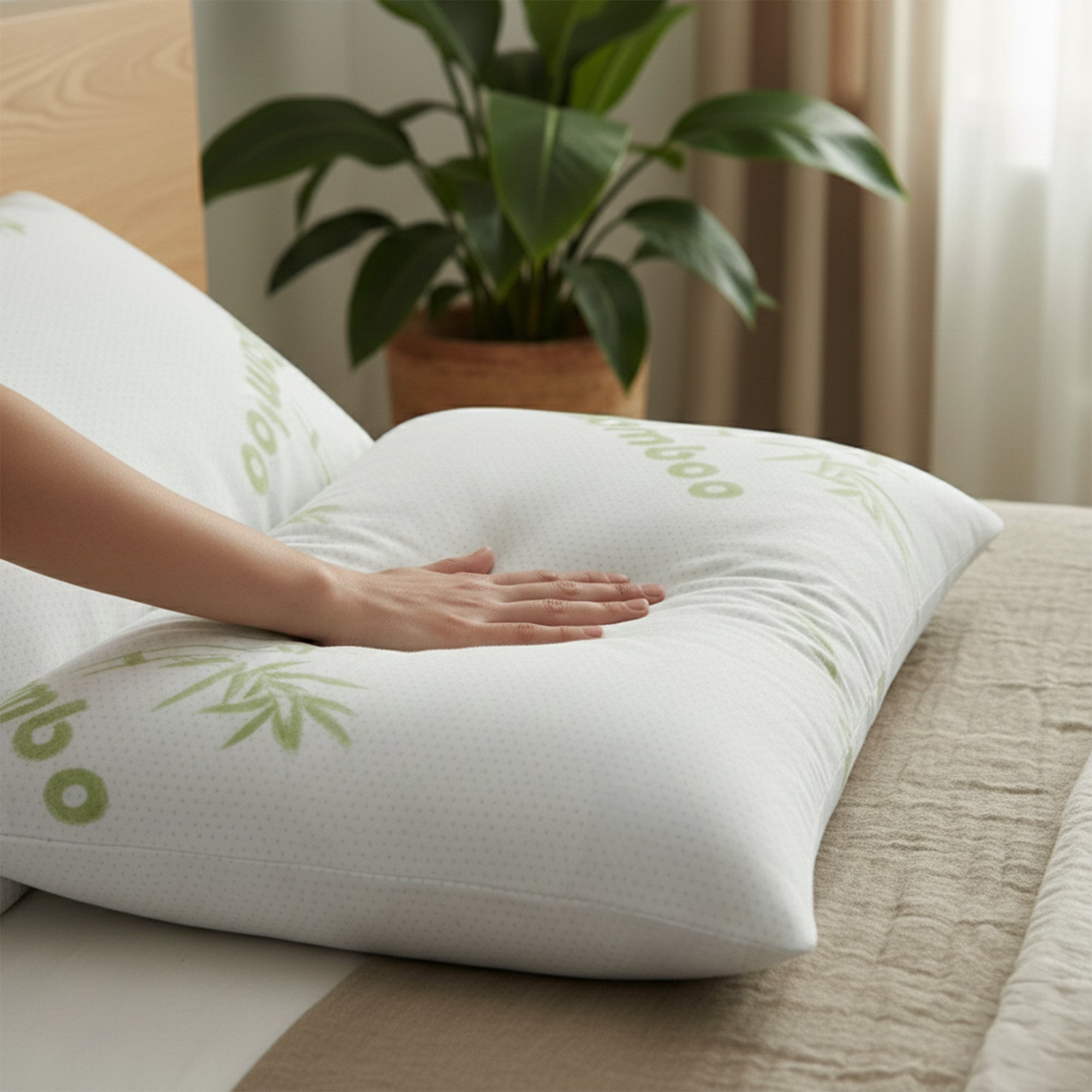 Bamboo Kussen Bamborella - Groen/Wit