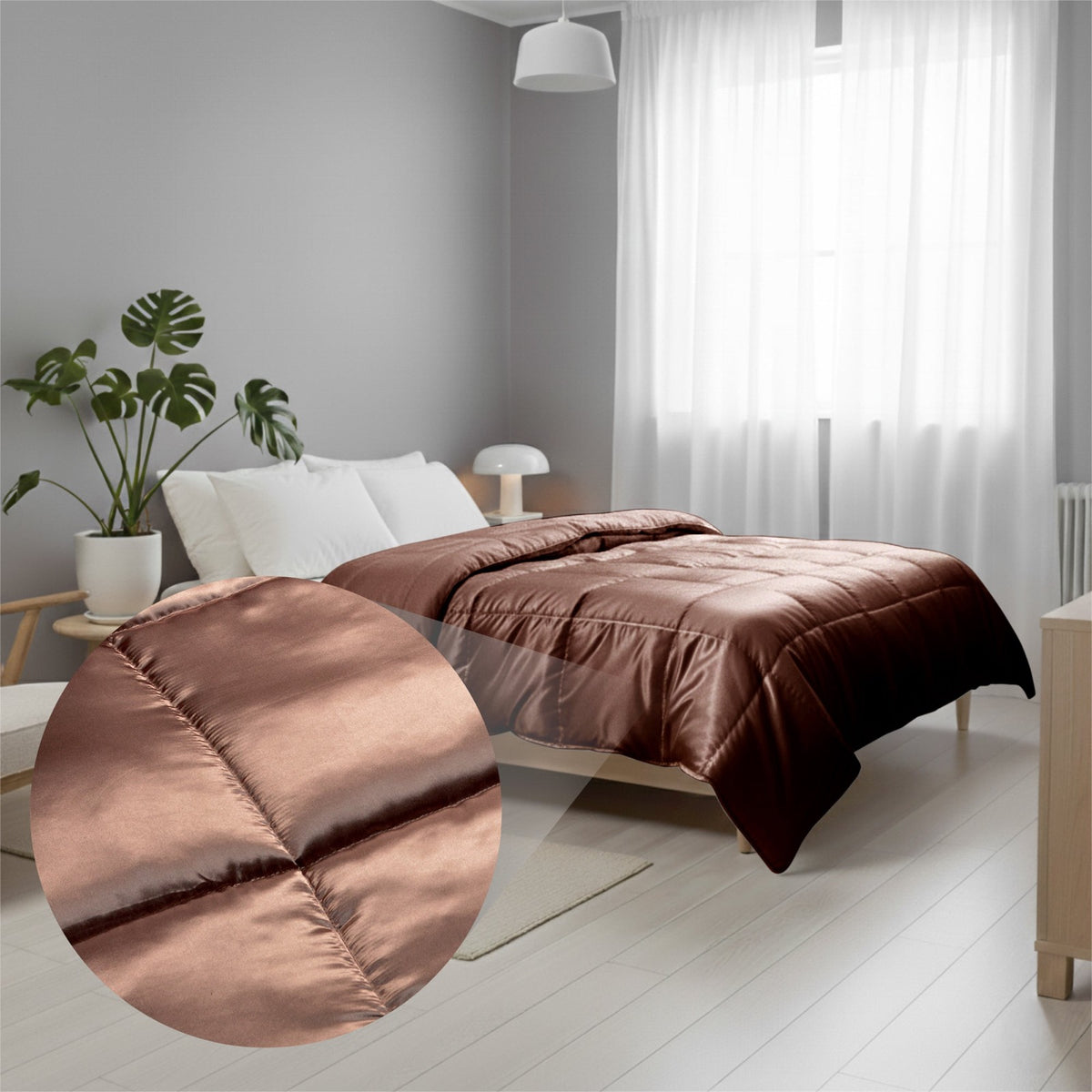 Satijn dekbed bruin